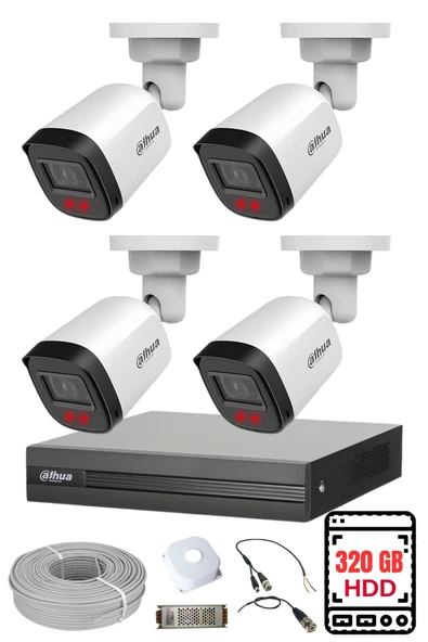 DAHUA 4 Kameralı Gece Görüşlü Su Geçirmez FULL HD Güvenlik Kamerası Seti 320GB ürün görseli 1