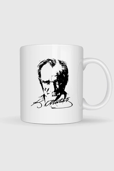 Mustafa Kemal Atatürk İmzalı Portre Tasarımlı Kupa Bardak ürün görseli 1