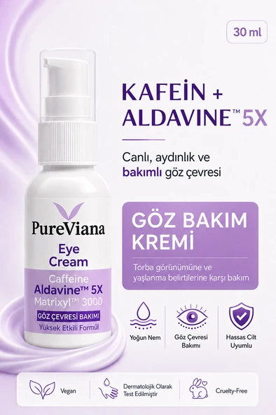 PureViana Göz Kremi 30ML - Kafein + Peptit + Hyaluronik Asit - Morluk, Göz Altı Torbası ve Kırışıklık Karşıtı ürün görseli 1