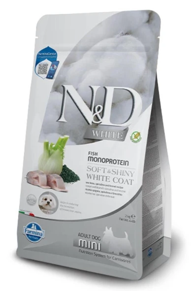 N&D WHITE DOG Levrek, Pirinç, Rezene Ve Spirulina Küçük Irk Yetişkin Beyaz Köpek Maması 2 Kg ürün görseli 1