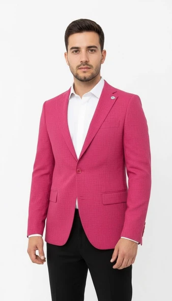Plus Scorpion Fuşya Erkek Slim Fit Tek Düğmeli Blazer Ceket – Astarlı, Şık ve Modern Kesim ürün görseli 1