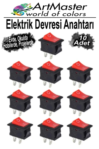 Kırmızı Siyah Elektrik Devresi Anahtarı 10 Adet On Off Açma Kapama Devre Anahtarı Aç Kapa Deney Elektirik Açma Kapama ürün görseli 1