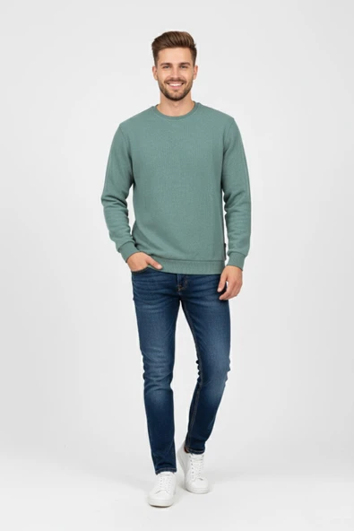 Erkek Büyük Beden Sıfır Yaka Selanik Sweatshirt BGL-ST04871 ürün görseli 1