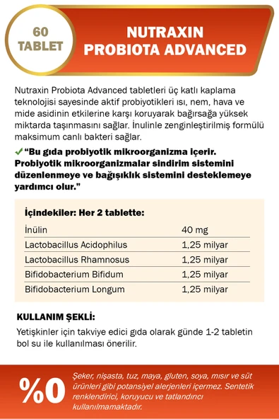 NUTRAXIN PROBIOTA ADVANCED 60 TABLET - Resim 2