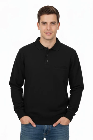 Erkek Polo Yaka Cepli Selanik Sweatshirt Regular Kalıp BGL-ST04872 ürün görseli 1