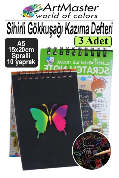 PTTAVM: Gökkuşağı Kazıma Defteri Sihirli A5 15x20 cm 3 Paket 10