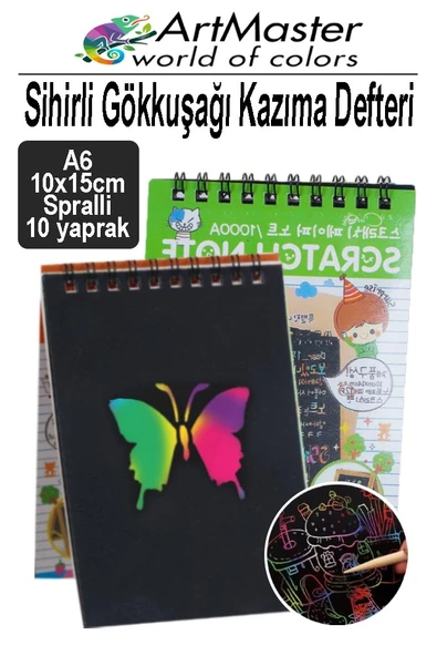 Gökkuşağı Kazıma Defteri Sihirli A6 10x15 cm 1 Paket 10 Sayfa Spiralli Scratch Note Spralli Siyah Sihirli Resim Defteri ürün görseli 1