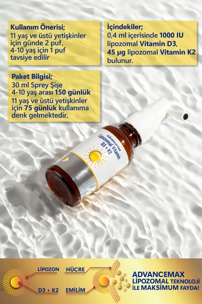ADVANCEMAX LIPOZOMAL D3+K2 SPREY 30 ML - Resim 3