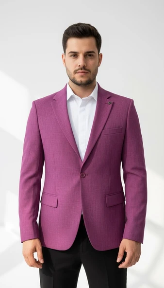 Plus Scorpion Mor Erkek Slim Fit Tek Düğmeli Blazer Ceket – Astarli, Şık ve Modern Kesim ürün görseli 1