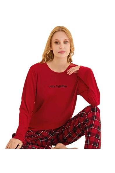 Lina Uzun Kollu Kadın Pijama Takımı Yumuşak Dokulu Şık ve Esnek Konforlu S/2XL ürün görseli 1