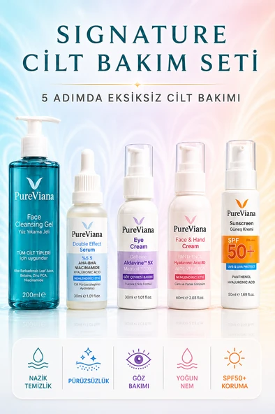 PureViana Signature Cilt Bakım Seti - 5’li - Temizleme, Serum, Göz Altı, Nem, Spf ürün görseli 1