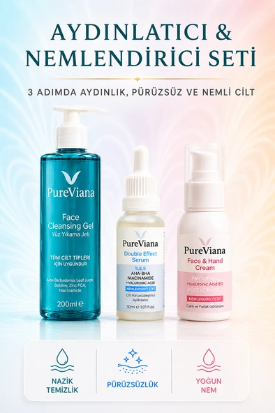 PureViana Aydınlatıcı & Nemlendirici Cilt Bakım Seti - 3’lü - Temizleme, Serum, Nemlendirici ürün görseli 1