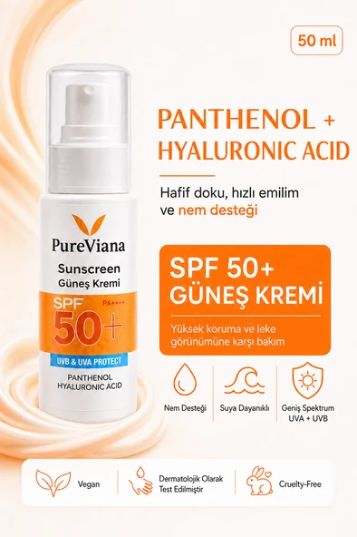 PureViana Güneş Kremi Spf 50+ Pa++++ 50ML - Yüksek Koruma, Nemlendirici, Leke Karşıtı, Cilt Tonu Eşitleyici - Yeni Nesil Filtreli ürün görseli 1