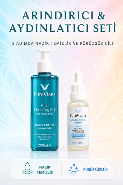 PureViana Arındırıcı & Aydınlatıcı Cilt Bakım Seti -2’li - Yüz Temizleme Jeli ve Serum ürün görseli 1