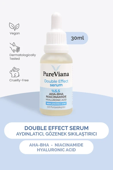 PureViana Double Effect Serum 30ML - AHA-BHA + Niacinamide + Hyaluronik Asit - Aydınlatıcı, Gözenek Sıkılaştırıcı, Ton Eşitleyici ürün görseli 1