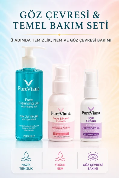 PureViana Göz Çevresi & Temel Bakım Seti - 3’lü - Göz Altı, Temizleme, Nemlendirici ürün görseli 1