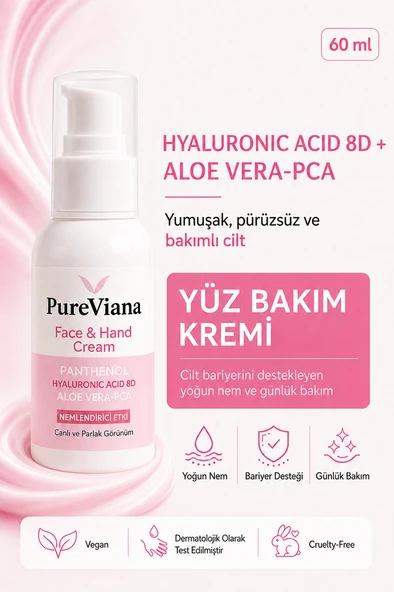 PureViana Nemlendirici Yüz Kremi 60ml – Hyaluronik Asit 8D + Aloe Vera + Cica – Bariyer Onarıcı, Yatıştırıcı ürün görseli 1