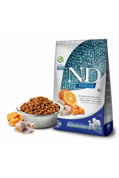 N&D Nd Ocean Köpek Morina Balığı, Balkabağı & Portakal Yetişkin Medium & Maxı 2.5KG ürün görseli 1