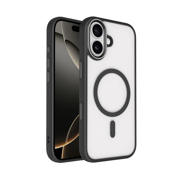 Zore Apple iPhone 17 ile Uyumlu Kılıf Wireless Şarj Özellikli Krom M-safe Silikon Kapak Siyah ürün görseli 1