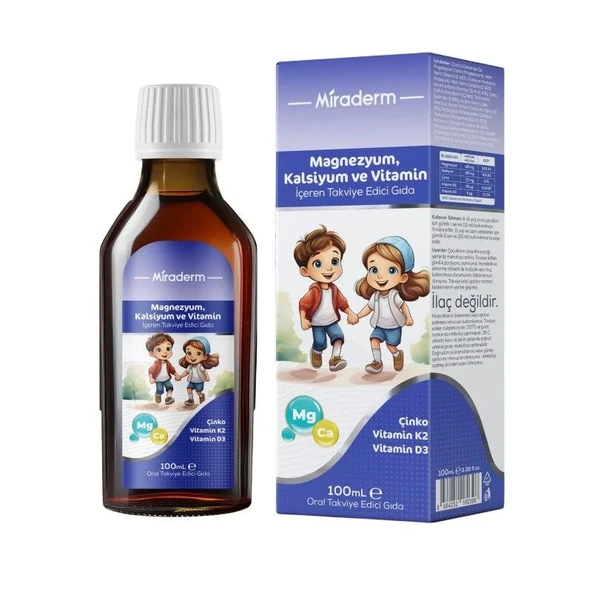 Miraderm Magnezyum Kalsiyum ve Vitamin İçeren Takviye Edici Gıda 100 ml ürün görseli 1