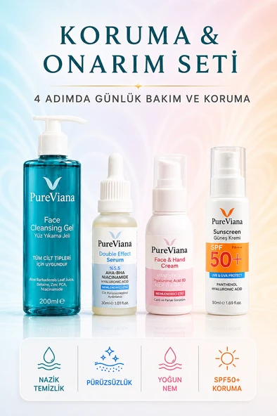 PureViana Cilt Bariyerini Güçlendiren Koruma & Onarım Seti - 4’lü - Temizleme, Serum, Nem, Spf ürün görseli 1
