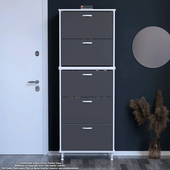 Modilayn VARBİ UMAY' 2 Li Antre Hol 72x 205x 26 cm’ lik 5 Düşer Kapak 10 Göz Raflı Ayakkabılık ürün görseli 1