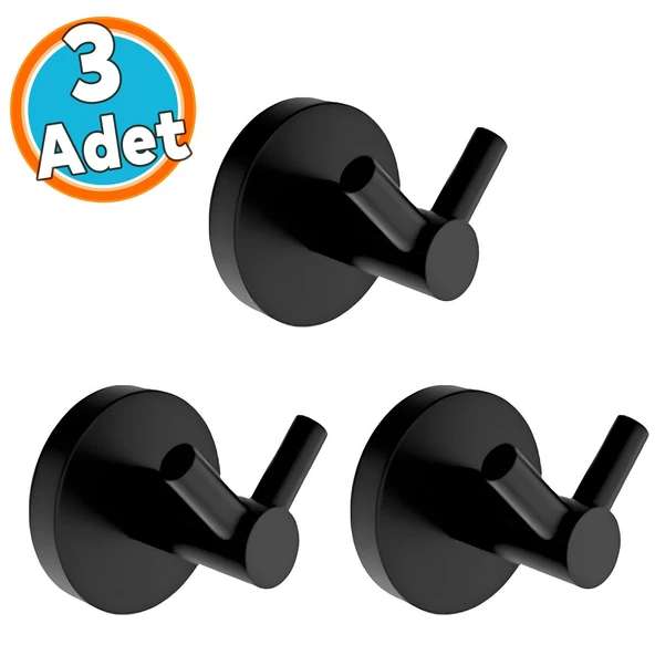 Askılık Vidalı Paslanmaz Metal Duvar Askısı Banyo ve Mutfak İçin Modern Tasarım Siyah 3 Adet ürün görseli 1