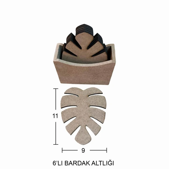Ahşap Yaprak Bardak Altlığı 11x9cm L386 ürün görseli 1