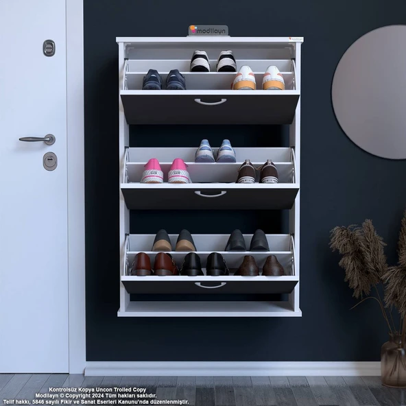 Modilayn VARBİ Asma Antre 72 x 115 x26 cm’lik 3 Düşer Kapak 6 Göz Bölmeli Ayakkabılık ürün görseli 1