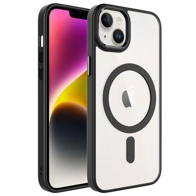 Zore Apple iPhone 14 ile Uyumlu Kılıf Wireless Şarj Özellikli Krom M-safe Silikon Kapak Siyah ürün görseli 1