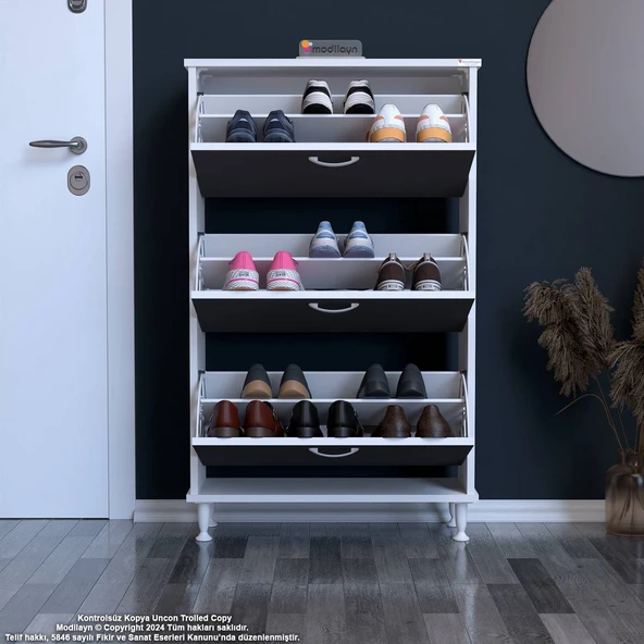 Modilayn VARBİ Kapı Önü 72x 127x 26 cm’ lik 3 Düşer Kapak 6 Göz Raf Bölmeli Ayakkabılık ürün görseli 1