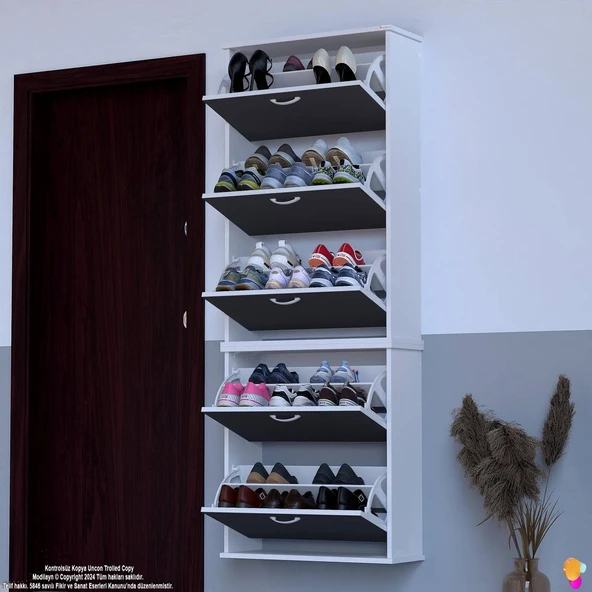 Modilayn VARBİ UMAY' 2 Li Asma Kapı Önü 72x193x26 cm’ lik 5 Düşer Kapak 10 Göz Bölmeli Ayakkabılık ürün görseli 1