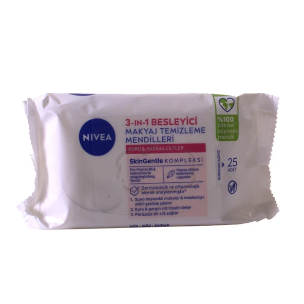 Nivea 3in1 Besleyici Makyaj Temizleme Mendilleri (Kuru Hassas Ciltler) 25 Adet ürün görseli 1