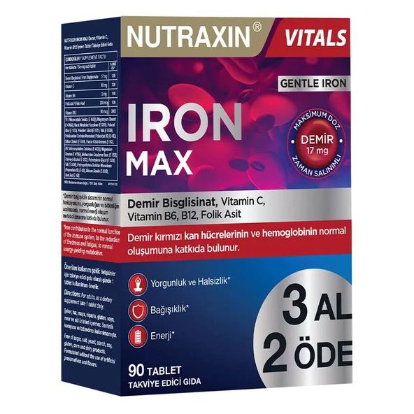 Nutraxin Iron Max Takviye Edici Gıda 90 Tablet - 3 al 2 Öde ürün görseli 1
