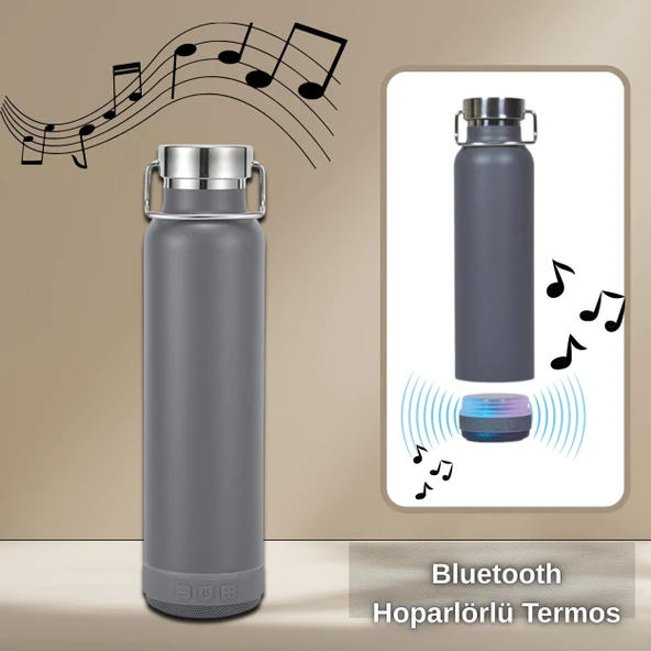 Bluetooth Hoparlörlü Paslanmaz Çelik Termos 600 ml-Çift Katmanlı ürün görseli 1