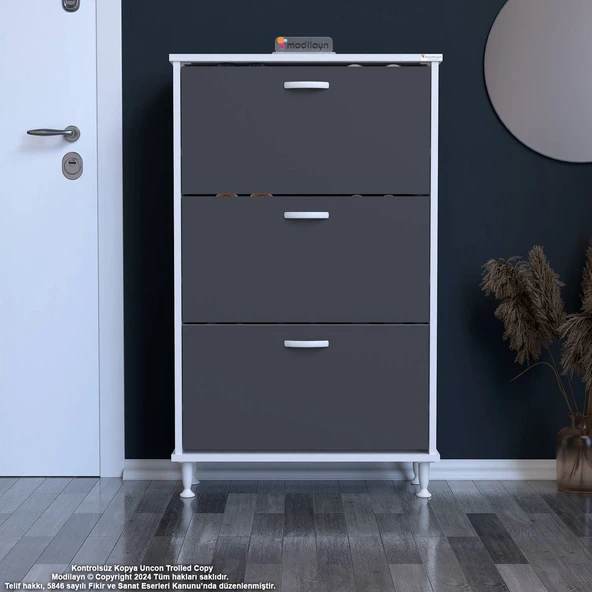 Modilayn VARBİ Antre Hol 72 x127 x26 cm lik 3 Düşer Kapak 6 Göz Bölmeli Ayakkabılık ürün görseli 1