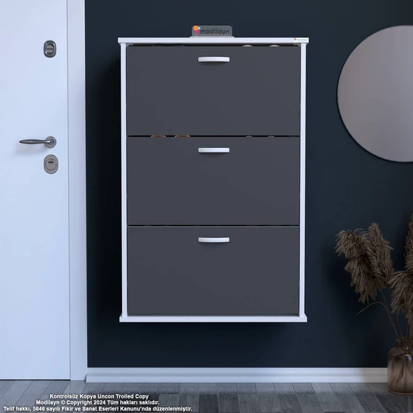 Modilayn VARBİ Asma Antre 72x115x26 cm’ lik 3 Düşer Kapak 6 Göz Bölmeli Ayakkabılık ürün görseli 1