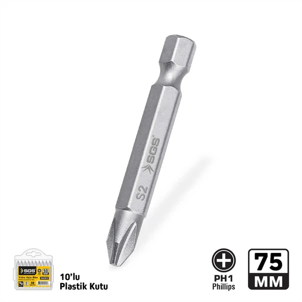 SGS YILDIZ UÇLU BİTS S2 PH1X75mm Sand-Pro Series (10 ADET) ürün görseli 1