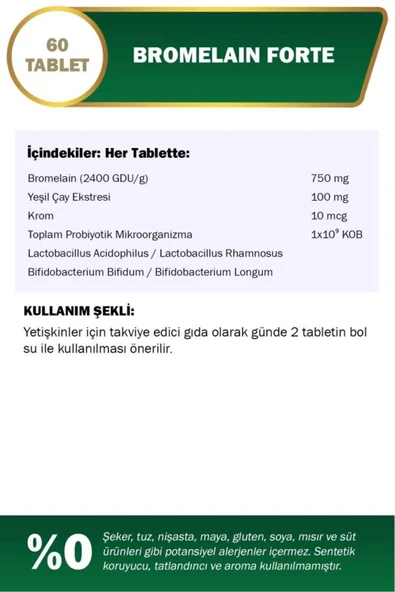 NUTRAXIN BROMELAIN FORTE 60 TB - Resim 3
