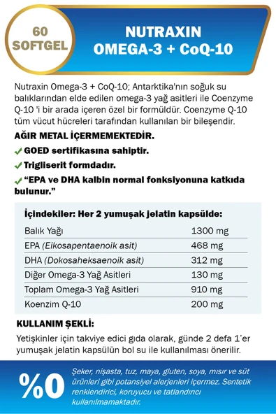 NUTRAXIN OMEGA 3+CoQ-10 60 SOFT GEL - Resim 2
