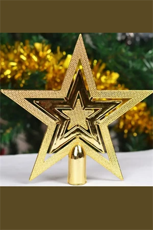 Vintage Altın Simli Yıldız Noel Ağacı Süsü | 20 cm Retro Parlak Ağaç Tepe Süsü / Dekoratif Yılbaşı Süsleme ürün görseli 1