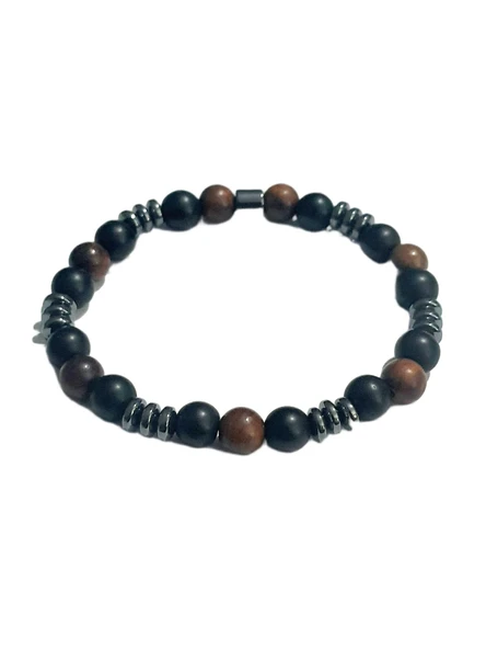 JTAW25BLK1644 8 MM MAZI AĞACI ONYX ve HEMATİT DOĞALTAŞ ESNEK SİYAH GARANTİLİ JANTİ BİLEKLİK ürün görseli 1