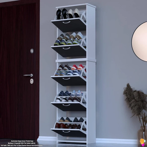 Modilayn VERVE Antre 52x194x26 cm’ lik 5 Düşer Kapak 10 Göz Bölmeli Ayakkabılık ürün görseli 1
