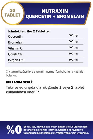 NUTRAXIN QUERCETIN BROMELAIN 30 TB - Resim 8