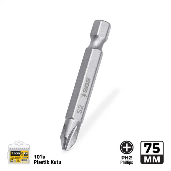 SGS YILDIZ UÇLU BİTS S2 PH2X75mm Sand-Pro Series (10 ADET) ürün görseli 1