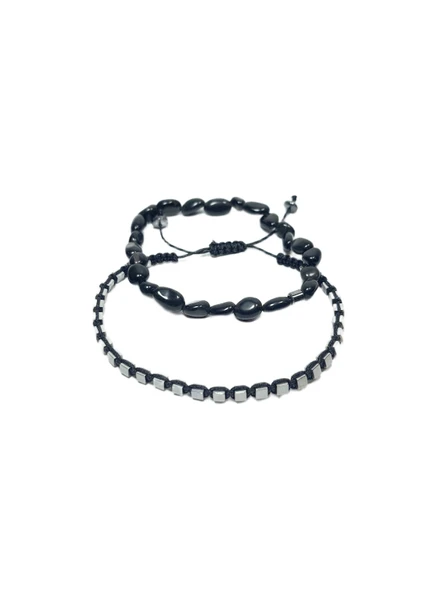 JTAW25BLK1641 ONYX DOĞALTAŞ ESNEK ve HEMATİT DOĞALTAŞ İPLİ SİYAH GRİ GARANTİLİ HEDİYE KUTULU JANTİ BİLEKLİK ürün görseli 1