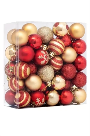50 Adet 40mm Kırmızı Altın Beyaz Noel Ağacı Süs Topları Seti | 9 Farklı Desen & Hafif Dayanıklı Yılbaşı Dekoru ürün görseli 1