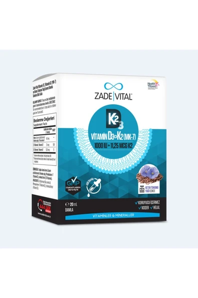 ZADE VITAL D3+K2 KETEN DAMLA 20 ML - Resim 2