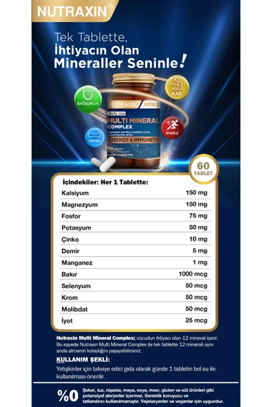 NUTRAXIN MULTIMINERAL COMPLEX 60 TB - Resim 7