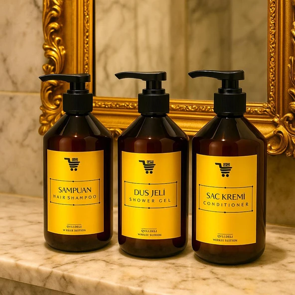 Banyo Seti 3lü Set Saç Kremi Banyo Jeli Şampuan Şişesi 500 Ml ürün görseli 1